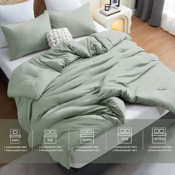imageCozyLux Black Comforter Set Queen Size 3 Pieces Solid Breathable Quilted Style Bedding Sets Luxury Fluffy Soft Microfiber Comforter for All Season1 Comforter ampamp 2 PillowcasesSage Green
