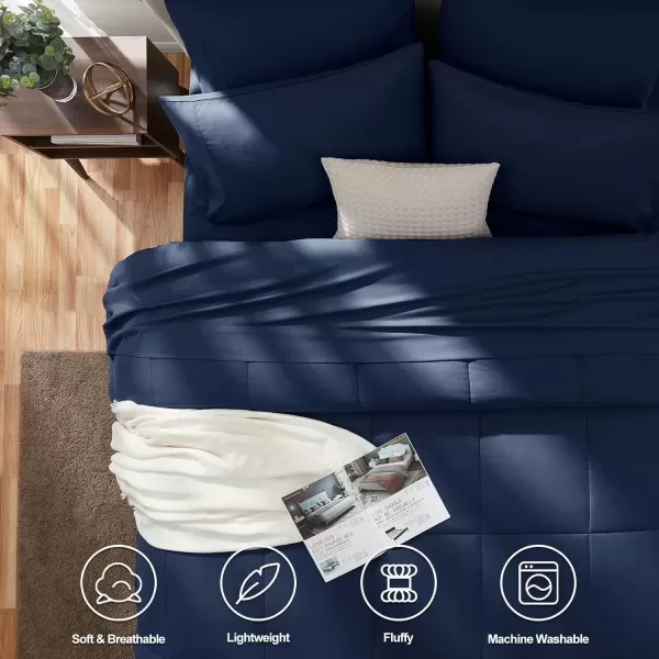 imageCozyLux Full Size Comforter Sets  7 Pieces Bed in a Bag Set Black Comforter Full Size Bedding Sets with All Season Quilted Comforter Flat Sheet Fitted Sheet Pillowcases Black FullNavy
