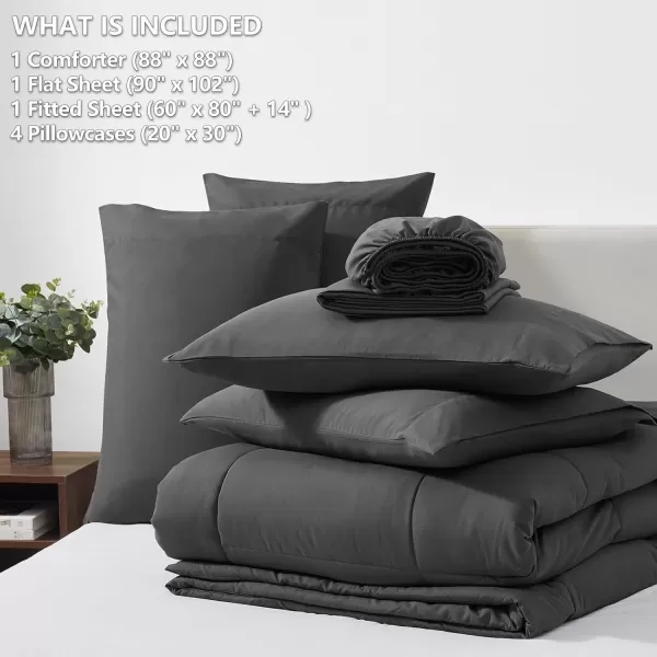 imageCozyLux Full Size Comforter Sets  7 Pieces Bed in a Bag Set Black Comforter Full Size Bedding Sets with All Season Quilted Comforter Flat Sheet Fitted Sheet Pillowcases Black FullDark Grey