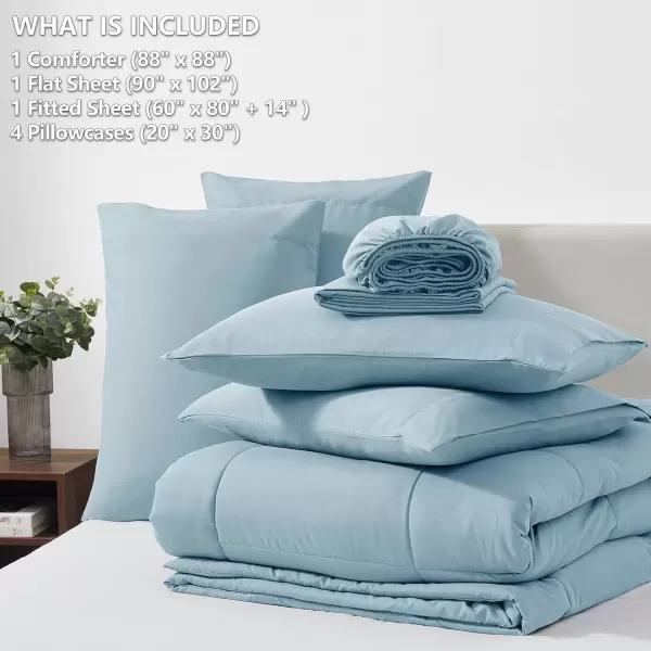 imageCozyLux Full Size Comforter Sets  7 Pieces Bed in a Bag Set Black Comforter Full Size Bedding Sets with All Season Quilted Comforter Flat Sheet Fitted Sheet Pillowcases Black FullLight Blue
