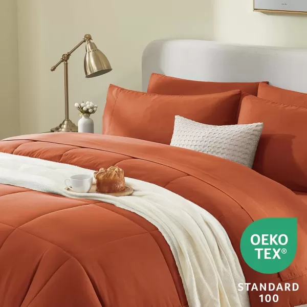 imageCozyLux Full Size Comforter Sets  7 Pieces Bed in a Bag Set Black Comforter Full Size Bedding Sets with All Season Quilted Comforter Flat Sheet Fitted Sheet Pillowcases Black FullBurnt Orange