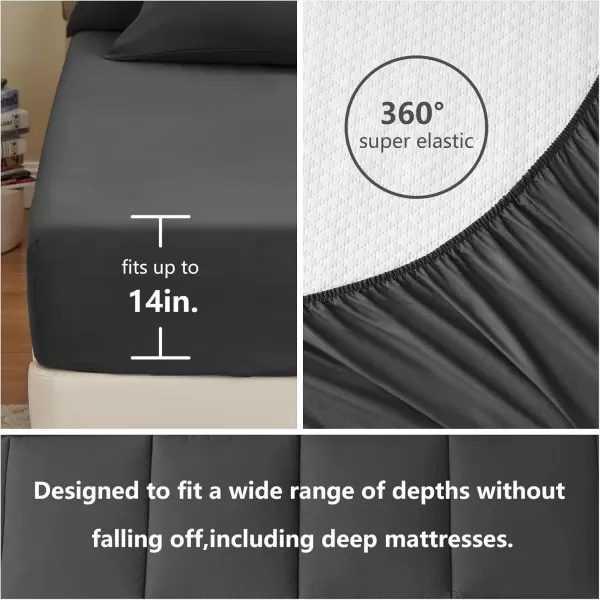 imageCozyLux Full Size Comforter Sets  7 Pieces Bed in a Bag Set Black Comforter Full Size Bedding Sets with All Season Quilted Comforter Flat Sheet Fitted Sheet Pillowcases Black FullDark Grey