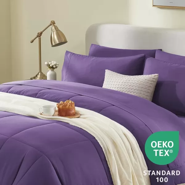 imageCozyLux Full Size Comforter Sets  7 Pieces Bed in a Bag Set Black Comforter Full Size Bedding Sets with All Season Quilted Comforter Flat Sheet Fitted Sheet Pillowcases Black FullPurple