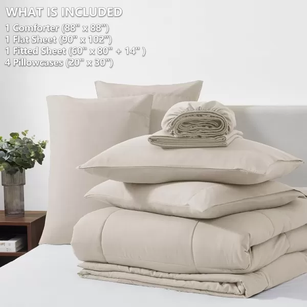 imageCozyLux Full Size Comforter Sets  7 Pieces Bed in a Bag Set Black Comforter Full Size Bedding Sets with All Season Quilted Comforter Flat Sheet Fitted Sheet Pillowcases Black FullBeige