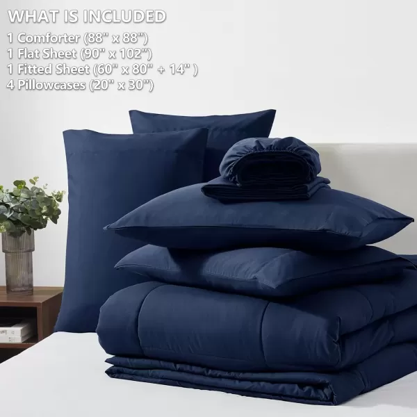 imageCozyLux Full Size Comforter Sets  7 Pieces Bed in a Bag Set Black Comforter Full Size Bedding Sets with All Season Quilted Comforter Flat Sheet Fitted Sheet Pillowcases Black FullNavy