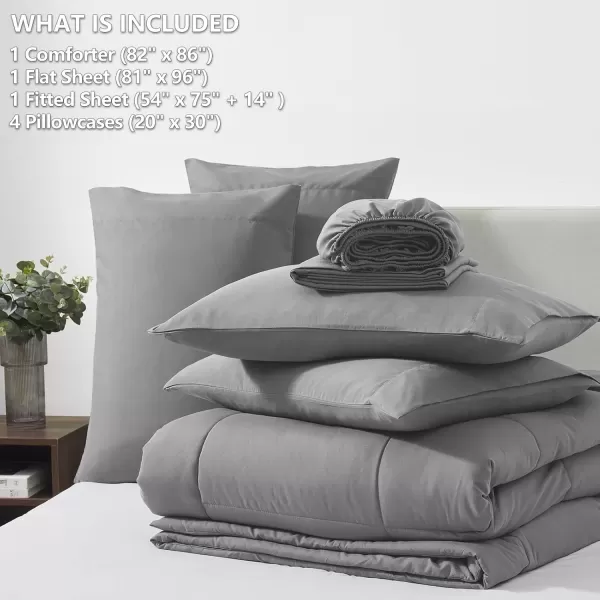 imageCozyLux Full Size Comforter Sets  7 Pieces Bed in a Bag Set Black Comforter Full Size Bedding Sets with All Season Quilted Comforter Flat Sheet Fitted Sheet Pillowcases Black FullGrey