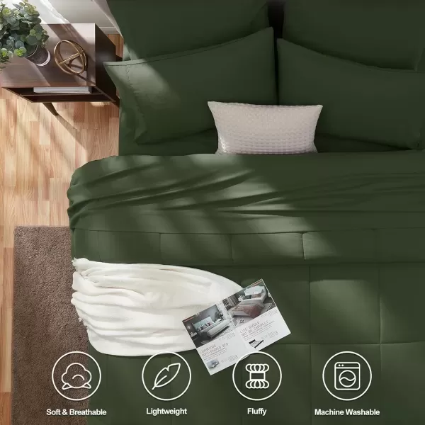 imageCozyLux Full Size Comforter Sets  7 Pieces Bed in a Bag Set Black Comforter Full Size Bedding Sets with All Season Quilted Comforter Flat Sheet Fitted Sheet Pillowcases Black FullOlive Green