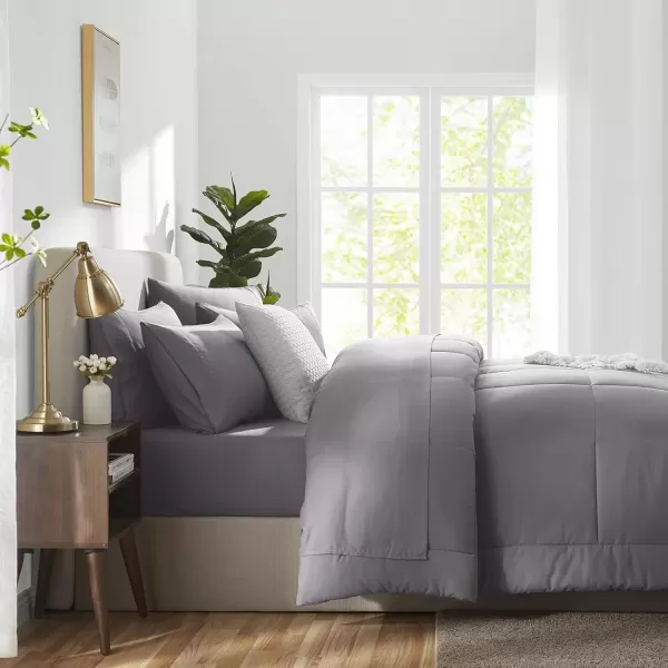 imageCozyLux Full Size Comforter Sets  7 Pieces Bed in a Bag Set Black Comforter Full Size Bedding Sets with All Season Quilted Comforter Flat Sheet Fitted Sheet Pillowcases Black FullGrey