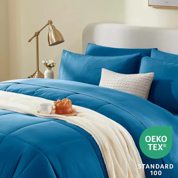 imageCozyLux Full Size Comforter Sets  7 Pieces Bed in a Bag Set Black Comforter Full Size Bedding Sets with All Season Quilted Comforter Flat Sheet Fitted Sheet Pillowcases Black FullTeal