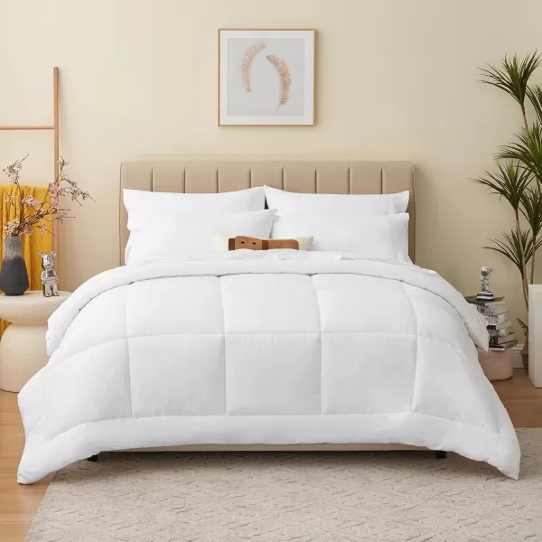 imageCozyLux Full Size Comforter Sets  7 Pieces Bed in a Bag Set Black Comforter Full Size Bedding Sets with All Season Quilted Comforter Flat Sheet Fitted Sheet Pillowcases Black FullWhite