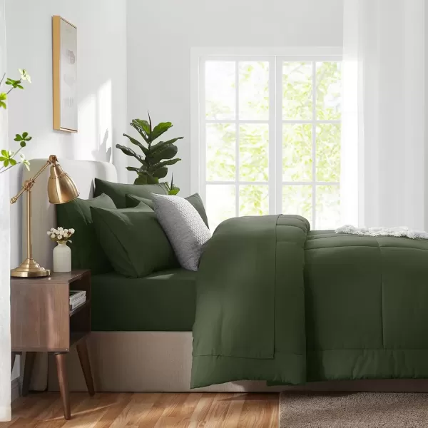 imageCozyLux Full Size Comforter Sets  7 Pieces Bed in a Bag Set Black Comforter Full Size Bedding Sets with All Season Quilted Comforter Flat Sheet Fitted Sheet Pillowcases Black FullOlive Green