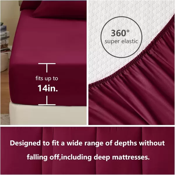 imageCozyLux Full Size Comforter Sets  7 Pieces Bed in a Bag Set Black Comforter Full Size Bedding Sets with All Season Quilted Comforter Flat Sheet Fitted Sheet Pillowcases Black FullBurgundy