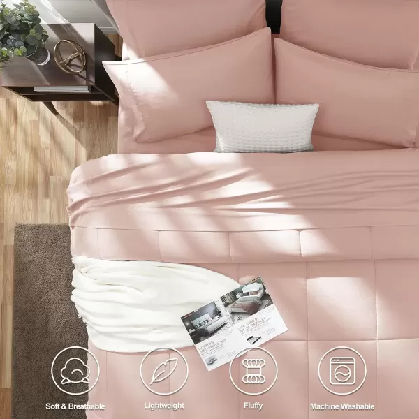 imageCozyLux Full Size Comforter Sets  7 Pieces Bed in a Bag Set Black Comforter Full Size Bedding Sets with All Season Quilted Comforter Flat Sheet Fitted Sheet Pillowcases Black FullBlush Pink