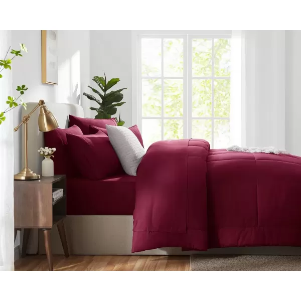 imageCozyLux Full Size Comforter Sets  7 Pieces Bed in a Bag Set Black Comforter Full Size Bedding Sets with All Season Quilted Comforter Flat Sheet Fitted Sheet Pillowcases Black FullBurgundy