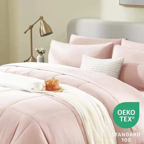 imageCozyLux Full Size Comforter Sets  7 Pieces Bed in a Bag Set Black Comforter Full Size Bedding Sets with All Season Quilted Comforter Flat Sheet Fitted Sheet Pillowcases Black FullBlush Pink