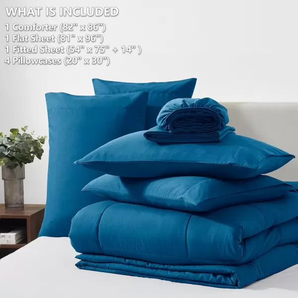 imageCozyLux Full Size Comforter Sets  7 Pieces Bed in a Bag Set Black Comforter Full Size Bedding Sets with All Season Quilted Comforter Flat Sheet Fitted Sheet Pillowcases Black FullTeal