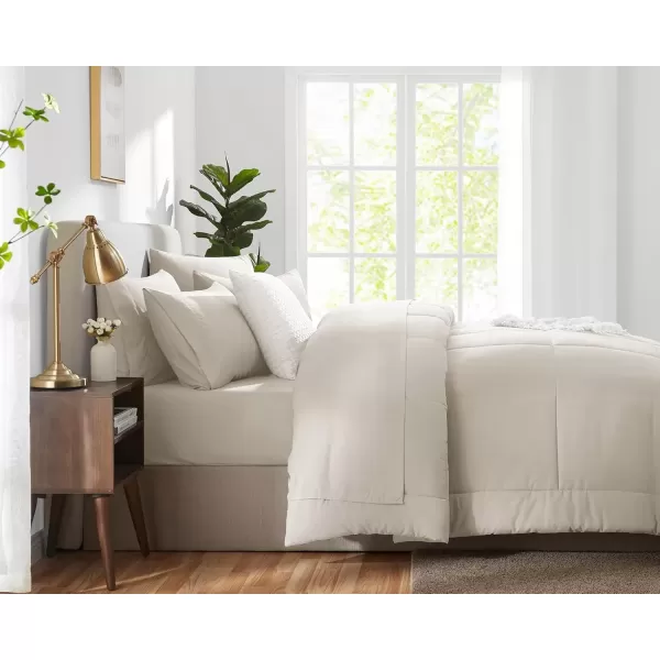 imageCozyLux Full Size Comforter Sets  7 Pieces Bed in a Bag Set Black Comforter Full Size Bedding Sets with All Season Quilted Comforter Flat Sheet Fitted Sheet Pillowcases Black FullBeige