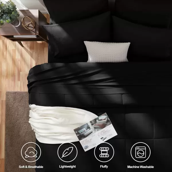 imageCozyLux Full Size Comforter Sets  7 Pieces Bed in a Bag Set Black Comforter Full Size Bedding Sets with All Season Quilted Comforter Flat Sheet Fitted Sheet Pillowcases Black FullBlack
