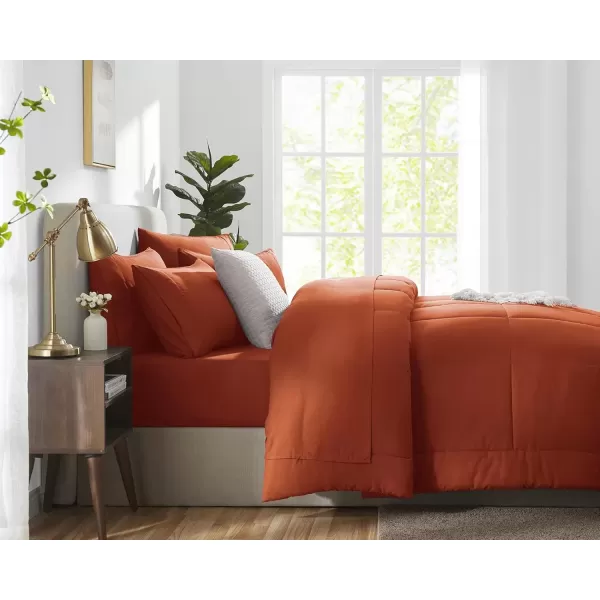 imageCozyLux Full Size Comforter Sets  7 Pieces Bed in a Bag Set Black Comforter Full Size Bedding Sets with All Season Quilted Comforter Flat Sheet Fitted Sheet Pillowcases Black FullBurnt Orange