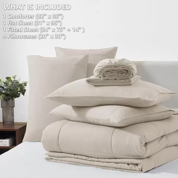 imageCozyLux Full Size Comforter Sets  7 Pieces Bed in a Bag Set Black Comforter Full Size Bedding Sets with All Season Quilted Comforter Flat Sheet Fitted Sheet Pillowcases Black FullBeige