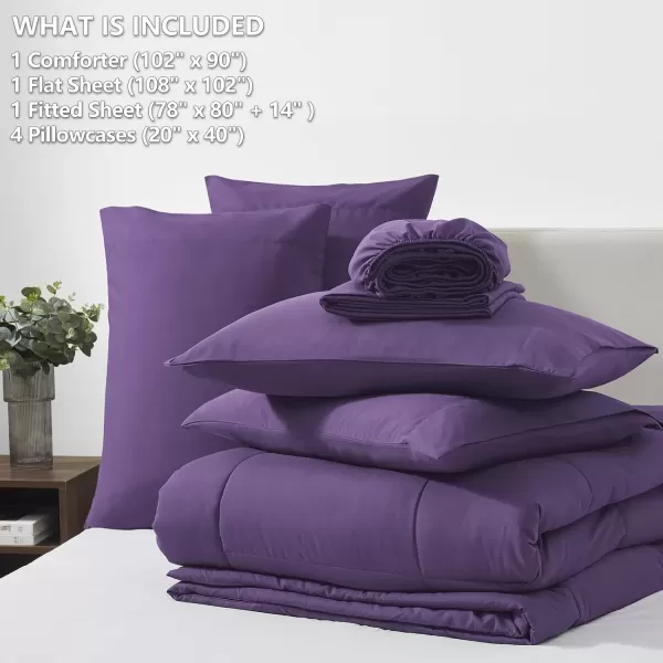 imageCozyLux Full Size Comforter Sets  7 Pieces Bed in a Bag Set Black Comforter Full Size Bedding Sets with All Season Quilted Comforter Flat Sheet Fitted Sheet Pillowcases Black FullPurple