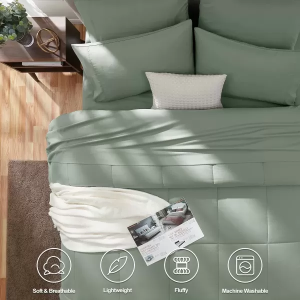 imageCozyLux Full Size Comforter Sets  7 Pieces Bed in a Bag Set Black Comforter Full Size Bedding Sets with All Season Quilted Comforter Flat Sheet Fitted Sheet Pillowcases Black FullSage Green
