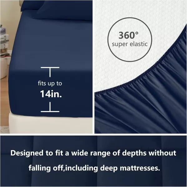 imageCozyLux Full Size Comforter Sets  7 Pieces Bed in a Bag Set Black Comforter Full Size Bedding Sets with All Season Quilted Comforter Flat Sheet Fitted Sheet Pillowcases Black FullNavy