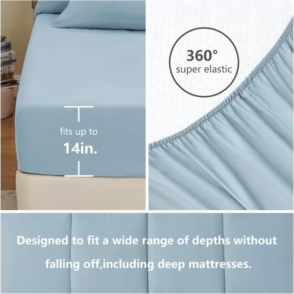 imageCozyLux Full Size Comforter Sets  7 Pieces Bed in a Bag Set Black Comforter Full Size Bedding Sets with All Season Quilted Comforter Flat Sheet Fitted Sheet Pillowcases Black FullLight Blue