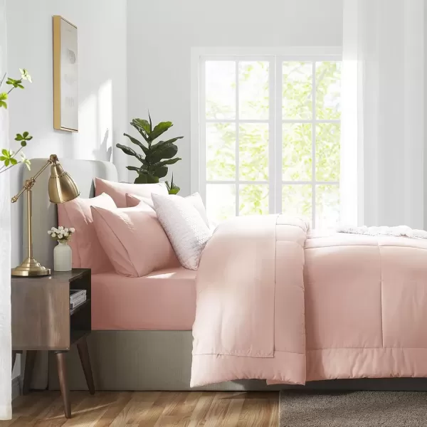 imageCozyLux Full Size Comforter Sets  7 Pieces Bed in a Bag Set Black Comforter Full Size Bedding Sets with All Season Quilted Comforter Flat Sheet Fitted Sheet Pillowcases Black FullBlush Pink