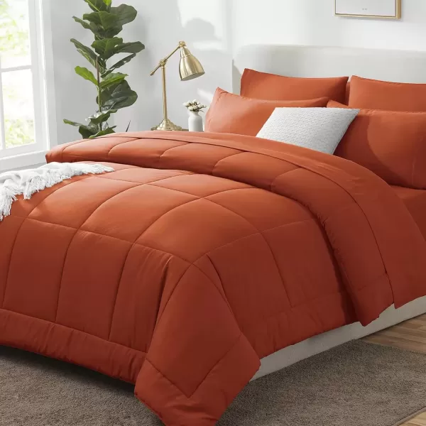 imageCozyLux Full Size Comforter Sets  7 Pieces Bed in a Bag Set Black Comforter Full Size Bedding Sets with All Season Quilted Comforter Flat Sheet Fitted Sheet Pillowcases Black FullBurnt Orange