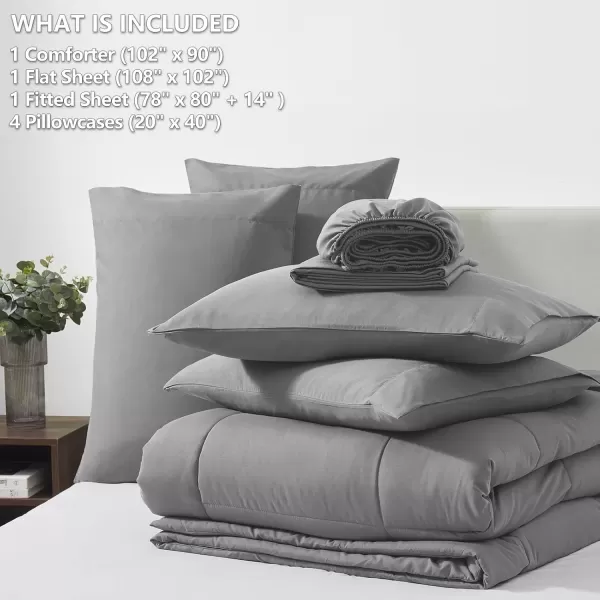imageCozyLux Full Size Comforter Sets  7 Pieces Bed in a Bag Set Black Comforter Full Size Bedding Sets with All Season Quilted Comforter Flat Sheet Fitted Sheet Pillowcases Black FullGrey
