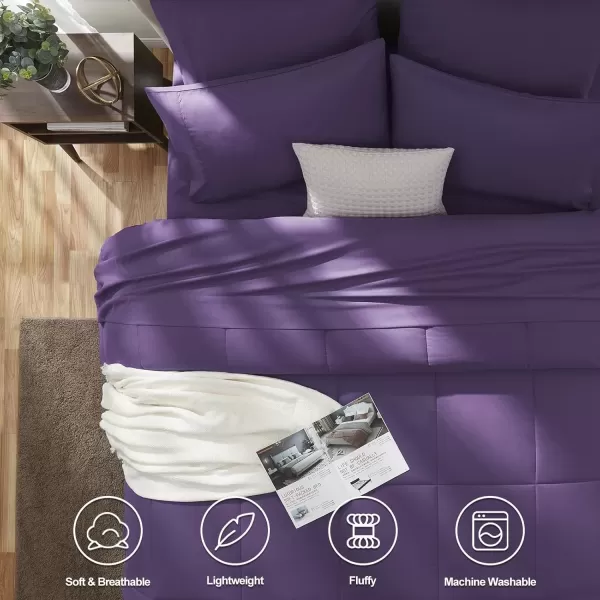 imageCozyLux Full Size Comforter Sets  7 Pieces Bed in a Bag Set Black Comforter Full Size Bedding Sets with All Season Quilted Comforter Flat Sheet Fitted Sheet Pillowcases Black FullPurple