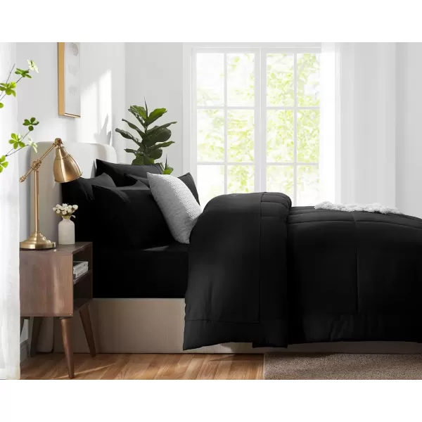imageCozyLux Full Size Comforter Sets  7 Pieces Bed in a Bag Set Black Comforter Full Size Bedding Sets with All Season Quilted Comforter Flat Sheet Fitted Sheet Pillowcases Black FullBlack