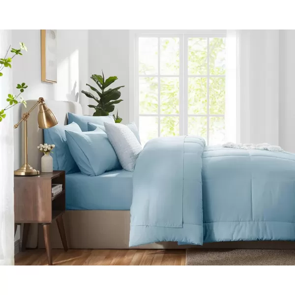 imageCozyLux Full Size Comforter Sets  7 Pieces Bed in a Bag Set Black Comforter Full Size Bedding Sets with All Season Quilted Comforter Flat Sheet Fitted Sheet Pillowcases Black FullLight Blue