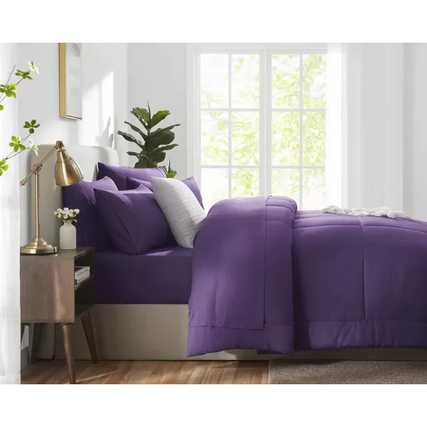 imageCozyLux Full Size Comforter Sets  7 Pieces Bed in a Bag Set Black Comforter Full Size Bedding Sets with All Season Quilted Comforter Flat Sheet Fitted Sheet Pillowcases Black FullPurple
