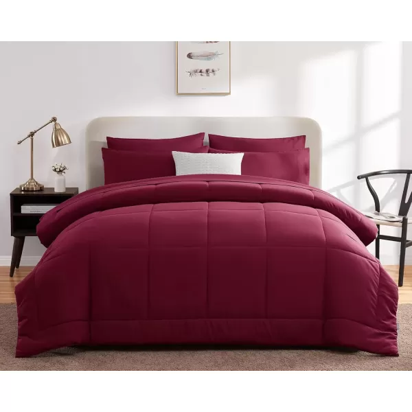 imageCozyLux Full Size Comforter Sets  7 Pieces Bed in a Bag Set Black Comforter Full Size Bedding Sets with All Season Quilted Comforter Flat Sheet Fitted Sheet Pillowcases Black FullBurgundy