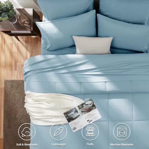 imageCozyLux Full Size Comforter Sets  7 Pieces Bed in a Bag Set Black Comforter Full Size Bedding Sets with All Season Quilted Comforter Flat Sheet Fitted Sheet Pillowcases Black FullLight Blue