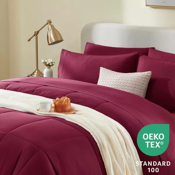 imageCozyLux Full Size Comforter Sets  7 Pieces Bed in a Bag Set Black Comforter Full Size Bedding Sets with All Season Quilted Comforter Flat Sheet Fitted Sheet Pillowcases Black FullBurgundy