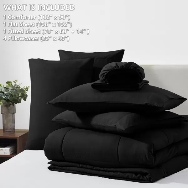 imageCozyLux Full Size Comforter Sets  7 Pieces Bed in a Bag Set Black Comforter Full Size Bedding Sets with All Season Quilted Comforter Flat Sheet Fitted Sheet Pillowcases Black FullBlack