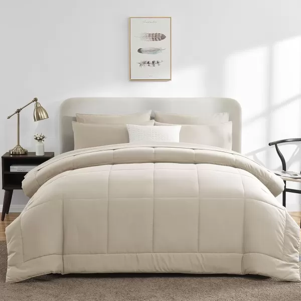 imageCozyLux Full Size Comforter Sets  7 Pieces Bed in a Bag Set Black Comforter Full Size Bedding Sets with All Season Quilted Comforter Flat Sheet Fitted Sheet Pillowcases Black FullOatmeal