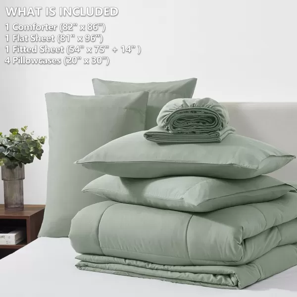 imageCozyLux Full Size Comforter Sets  7 Pieces Bed in a Bag Set Black Comforter Full Size Bedding Sets with All Season Quilted Comforter Flat Sheet Fitted Sheet Pillowcases Black FullSage Green