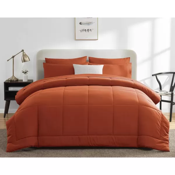 imageCozyLux Full Size Comforter Sets  7 Pieces Bed in a Bag Set Black Comforter Full Size Bedding Sets with All Season Quilted Comforter Flat Sheet Fitted Sheet Pillowcases Black FullBurnt Orange