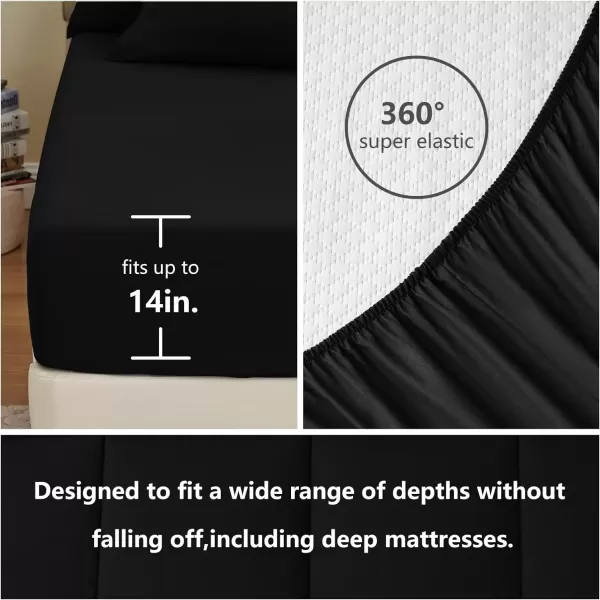 imageCozyLux Full Size Comforter Sets  7 Pieces Bed in a Bag Set Black Comforter Full Size Bedding Sets with All Season Quilted Comforter Flat Sheet Fitted Sheet Pillowcases Black FullBlack
