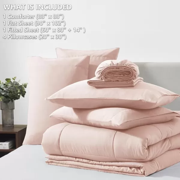 imageCozyLux Full Size Comforter Sets  7 Pieces Bed in a Bag Set Black Comforter Full Size Bedding Sets with All Season Quilted Comforter Flat Sheet Fitted Sheet Pillowcases Black FullBlush Pink