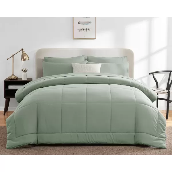 imageCozyLux Full Size Comforter Sets  7 Pieces Bed in a Bag Set Black Comforter Full Size Bedding Sets with All Season Quilted Comforter Flat Sheet Fitted Sheet Pillowcases Black FullSage Green