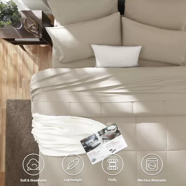 imageCozyLux Full Size Comforter Sets  7 Pieces Bed in a Bag Set Black Comforter Full Size Bedding Sets with All Season Quilted Comforter Flat Sheet Fitted Sheet Pillowcases Black FullOatmeal