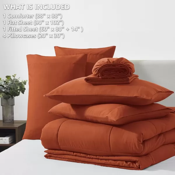 imageCozyLux Full Size Comforter Sets  7 Pieces Bed in a Bag Set Black Comforter Full Size Bedding Sets with All Season Quilted Comforter Flat Sheet Fitted Sheet Pillowcases Black FullBurnt Orange