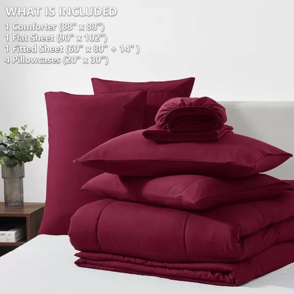 imageCozyLux Full Size Comforter Sets  7 Pieces Bed in a Bag Set Black Comforter Full Size Bedding Sets with All Season Quilted Comforter Flat Sheet Fitted Sheet Pillowcases Black FullBurgundy