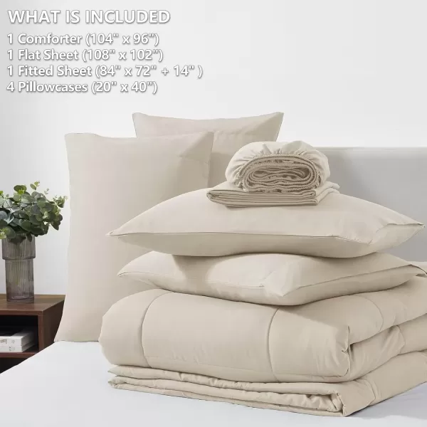 imageCozyLux Full Size Comforter Sets  7 Pieces Bed in a Bag Set Black Comforter Full Size Bedding Sets with All Season Quilted Comforter Flat Sheet Fitted Sheet Pillowcases Black FullBeige