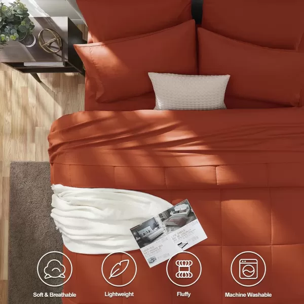 imageCozyLux Full Size Comforter Sets  7 Pieces Bed in a Bag Set Black Comforter Full Size Bedding Sets with All Season Quilted Comforter Flat Sheet Fitted Sheet Pillowcases Black FullBurnt Orange